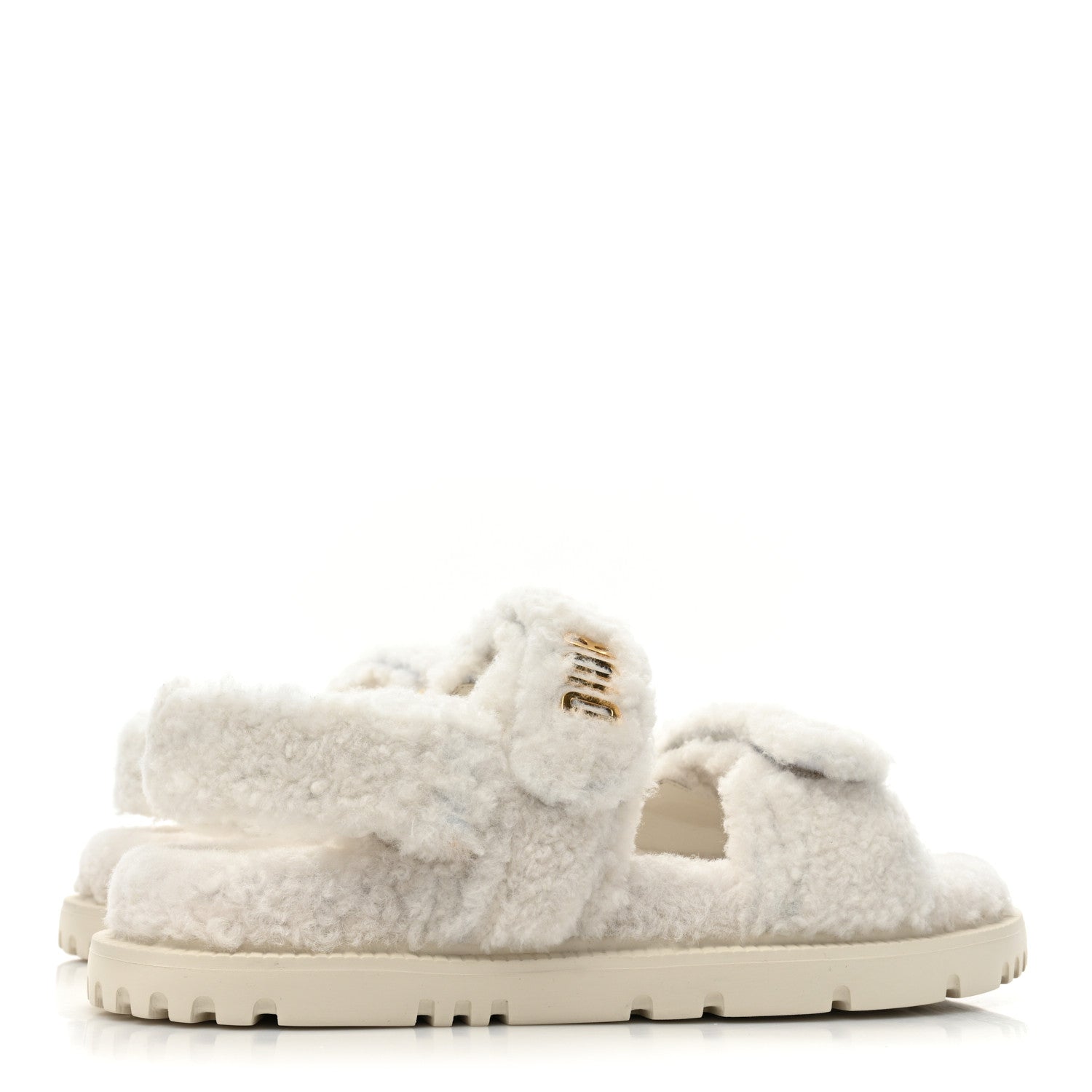 Christian Dior Shearling Dioract 10mm Sandals 38 Off White 4 of 9