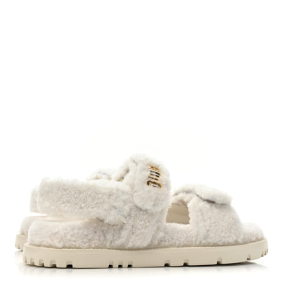 Christian Dior Shearling Dioract 10mm Sandals 38 Off White 4 of 9