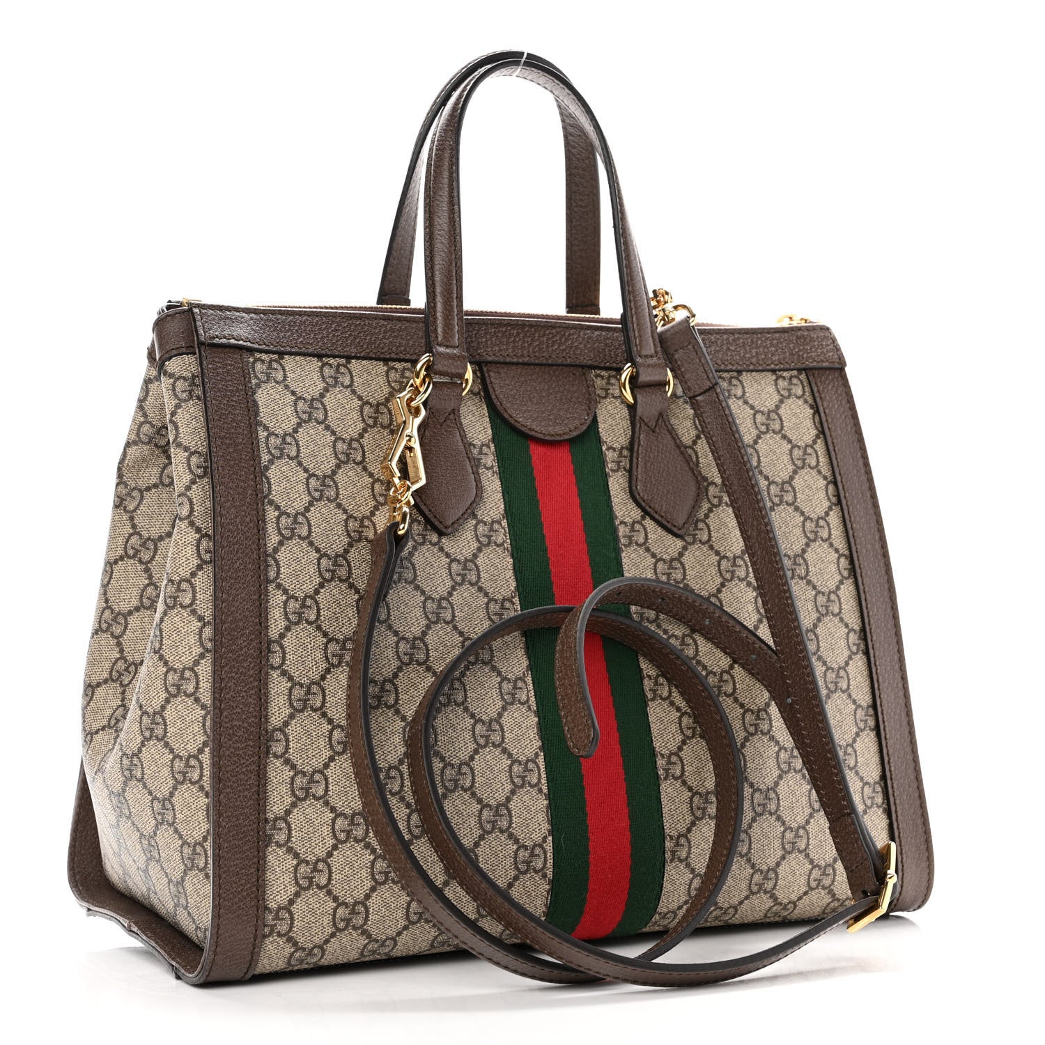 Gucci GG Supreme Monogram Web Medium Ophidia Tote Bag Brown 3 of 10