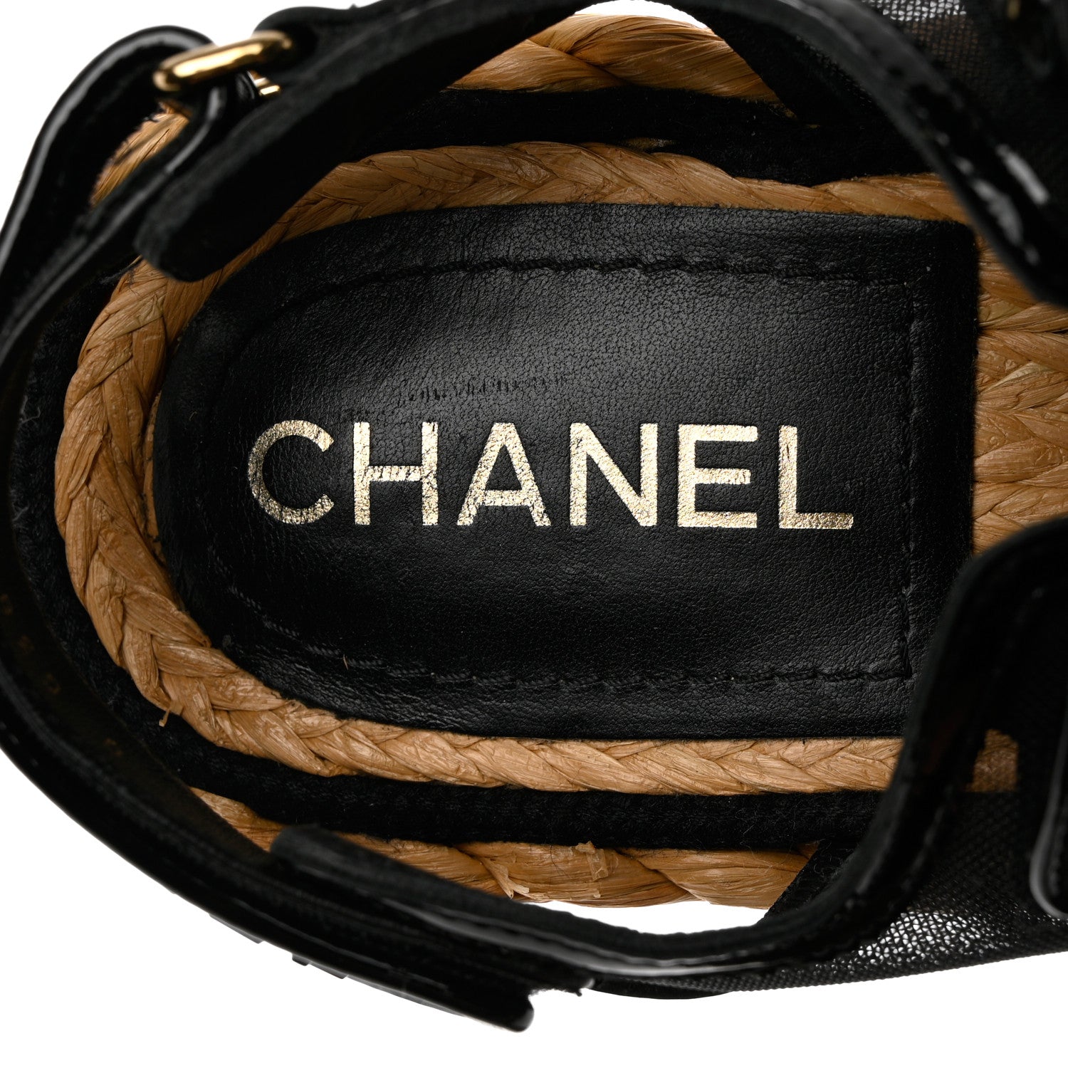 Chanel Mesh Patent Calfskin Velcro Dad Sandals 37 Black 7 of 11
