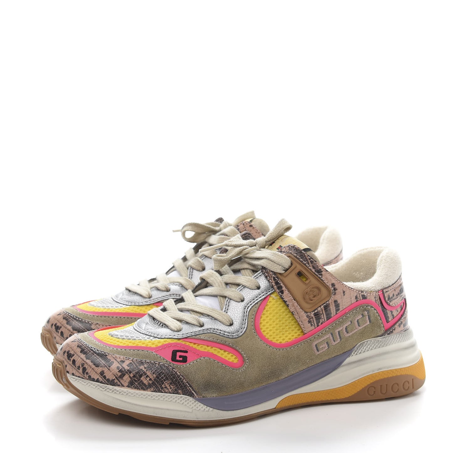 Suede Calfskin Tejus Printed Womens Ultrapace Sneakers 37.5 Pink Silver Oatmeal Yolk