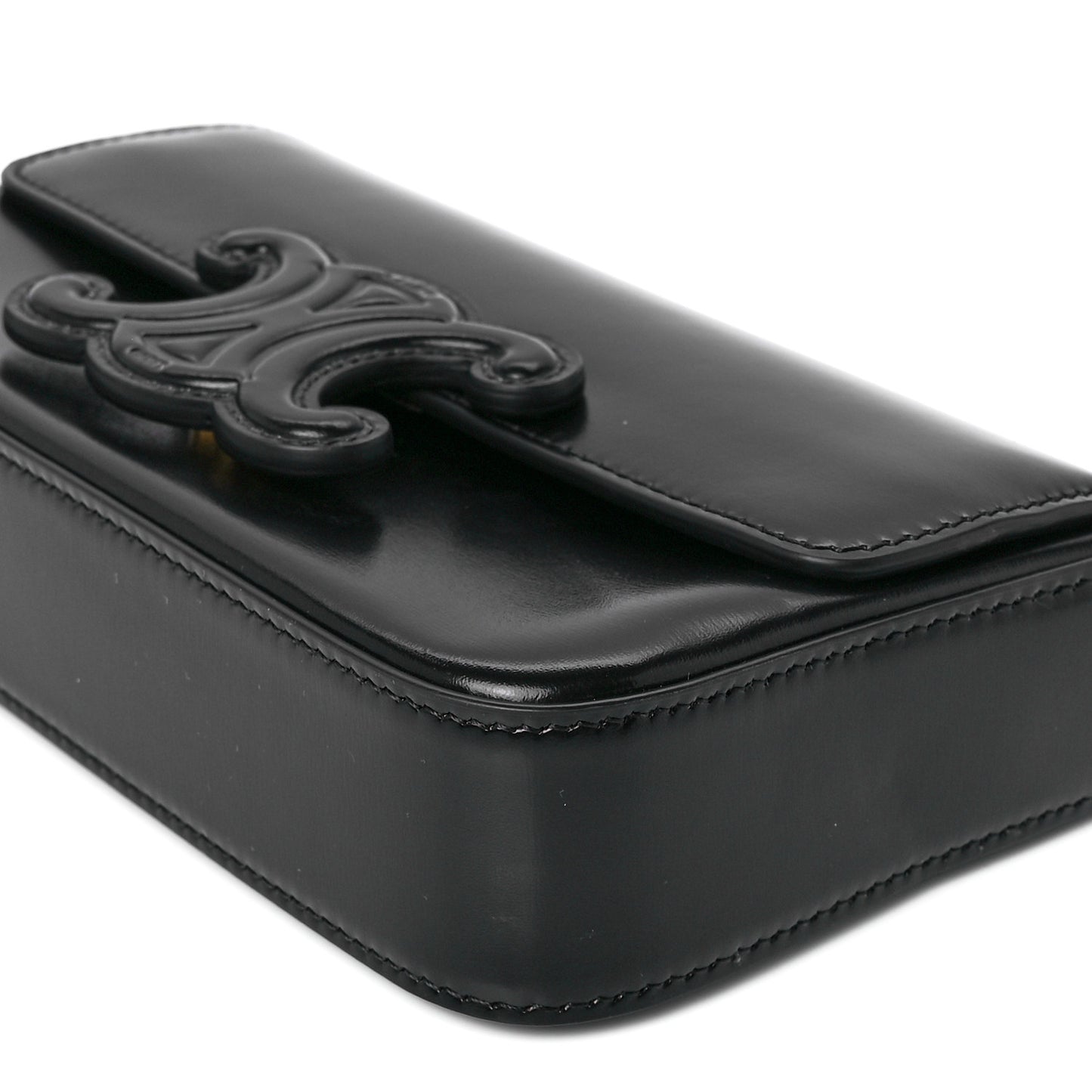 Shiny Calfskin Cuir Triomphe Chain Shoulder Bag Black