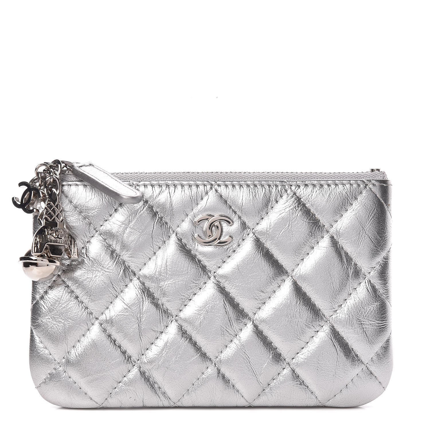 Chanel Metallic Calfskin Quilted Small Cosmo Cosmetic Case Silver 1 of 8
