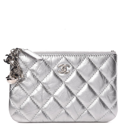 Chanel Metallic Calfskin Quilted Small Cosmo Cosmetic Case Silver 1 of 8