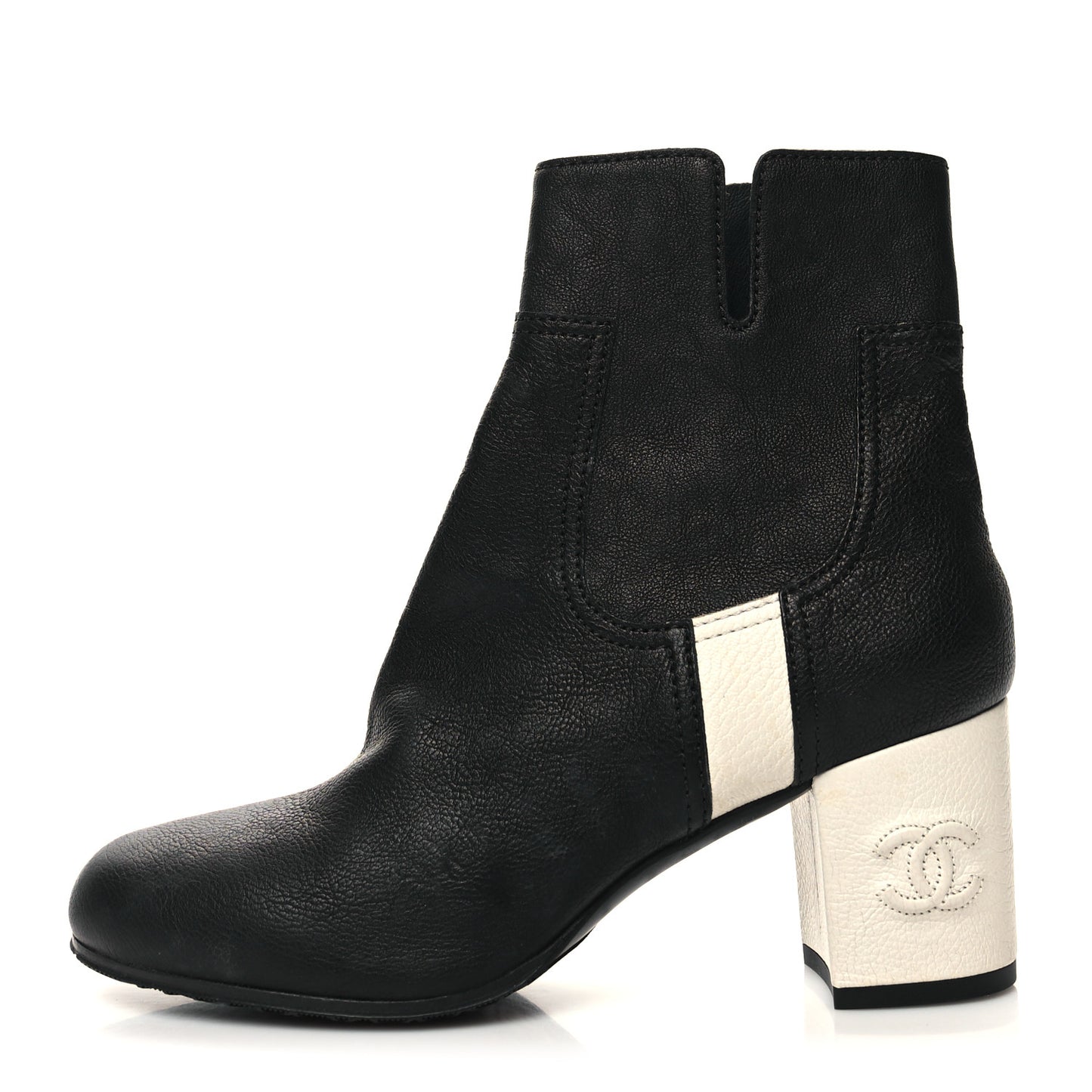Goatskin Calfskin CC Short Boots 38.5 Black White