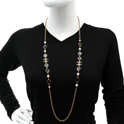 Chanel Pearl Resin CC Long Necklace Gold Black 2 of 6