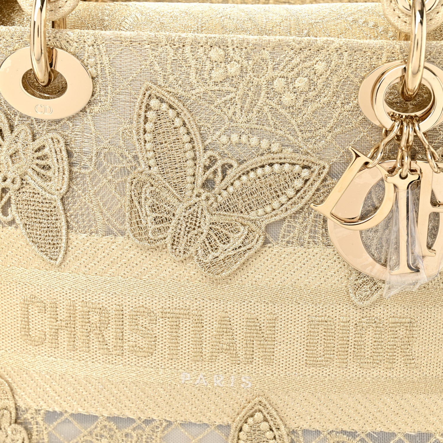 Christian Dior Canvas Embroidered 3D Macrame D-Lace Butterfly Medium Lady D-Lite Gold 8 of 11