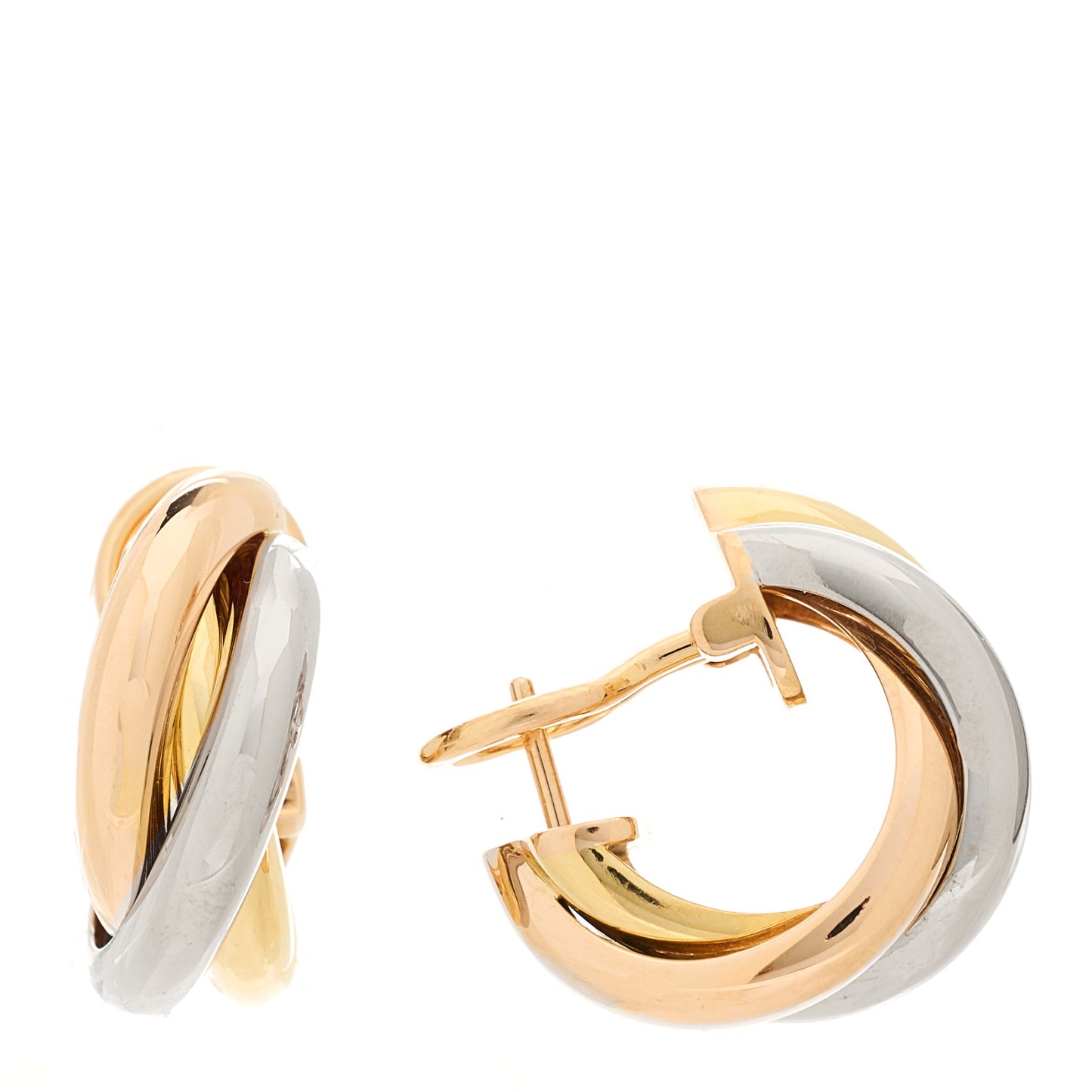 18K Pink Yellow White Gold Classic Trinity Hoop Earrings