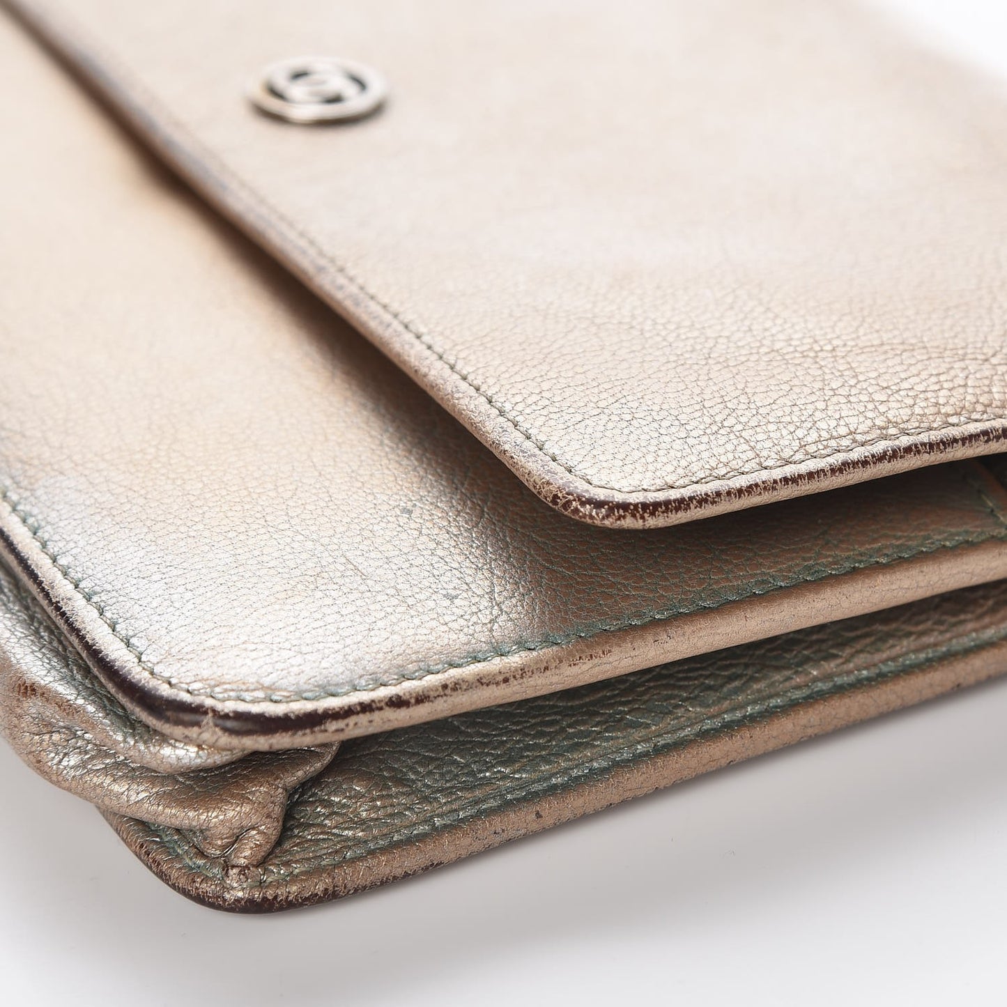 Metallic Goatskin Wallet On Chain WOC Gold