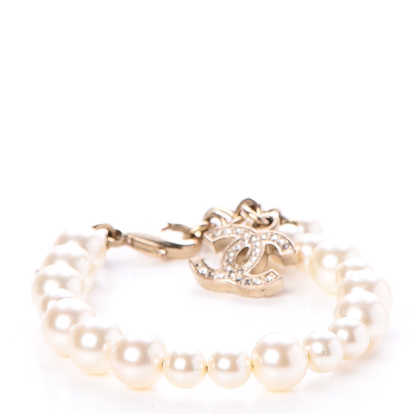 Crystal Pearl CC Bracelet Gold