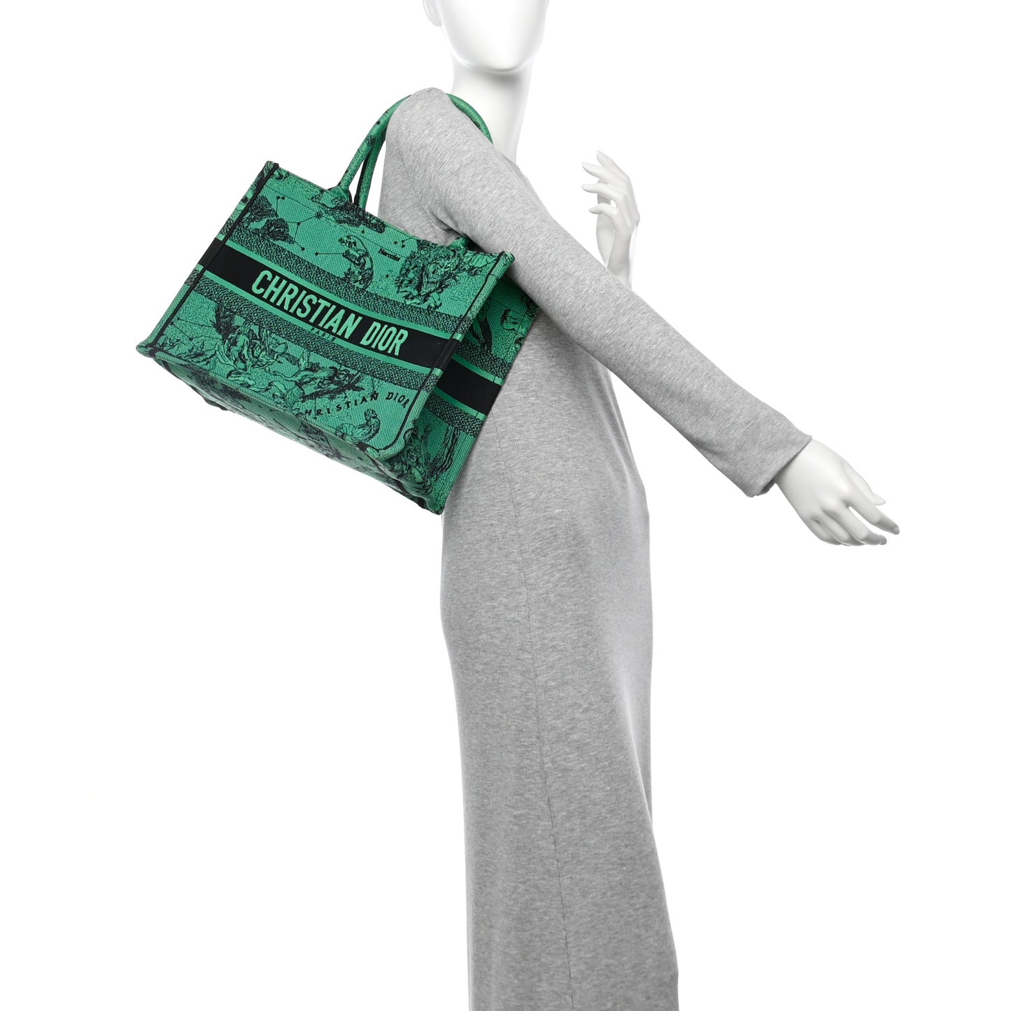 Canvas Embroidered Medium Zodiac Toile De Jouy Book Tote Green