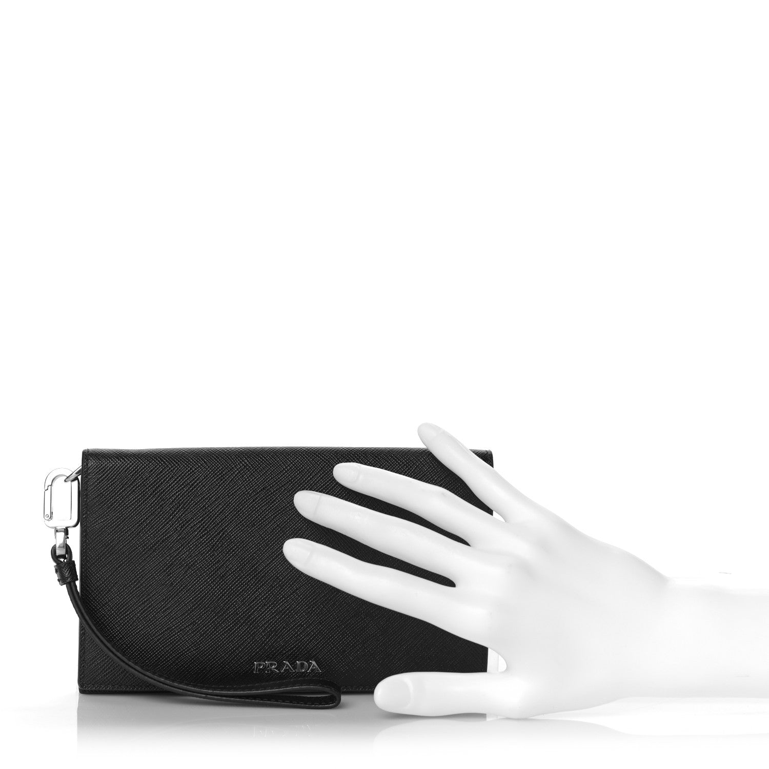 Prada Saffiano Metal Phone Wristlet Wallet Black 2 of 9