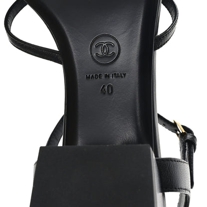 Chanel Lambskin Crystal CC Sandals 40 Black 7 of 10