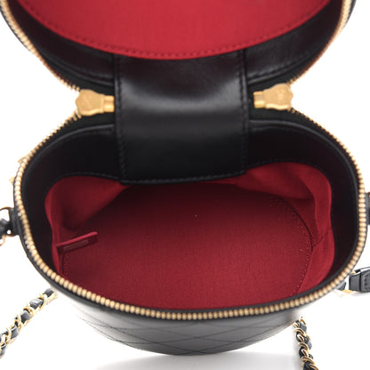 Chanel Lambskin Quilted Top Handle Round Logo Vanity Case With Chain Black 5 of 9