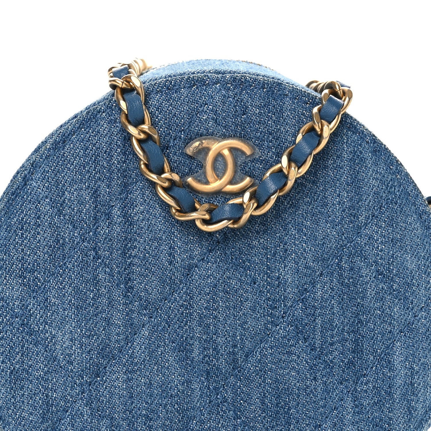 Chanel Denim Quilted Round Pearl Crush Clutch With Chain Blue 8 of 11