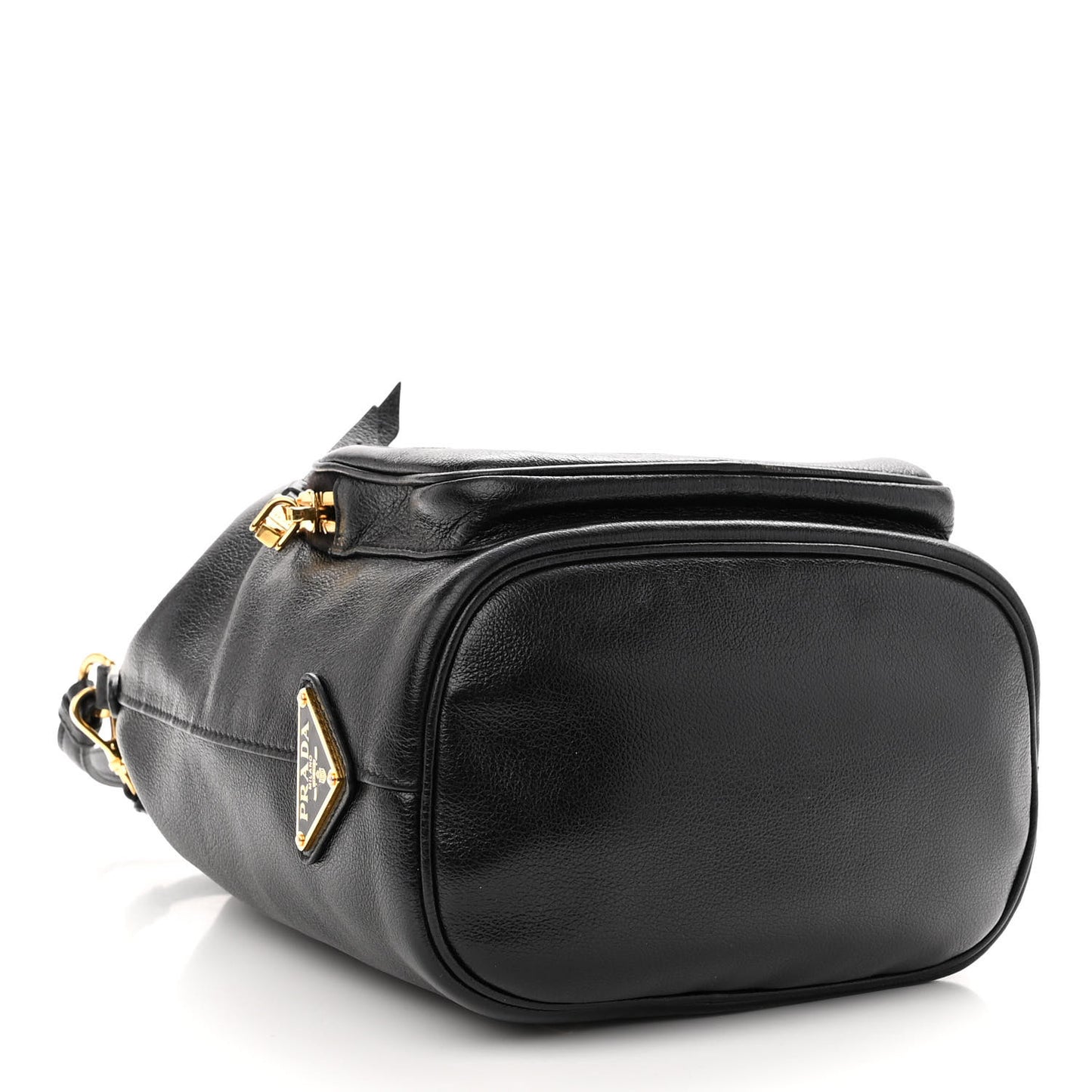 Glace Calfskin Duet Logo Drawstring Shoulder Bag Black