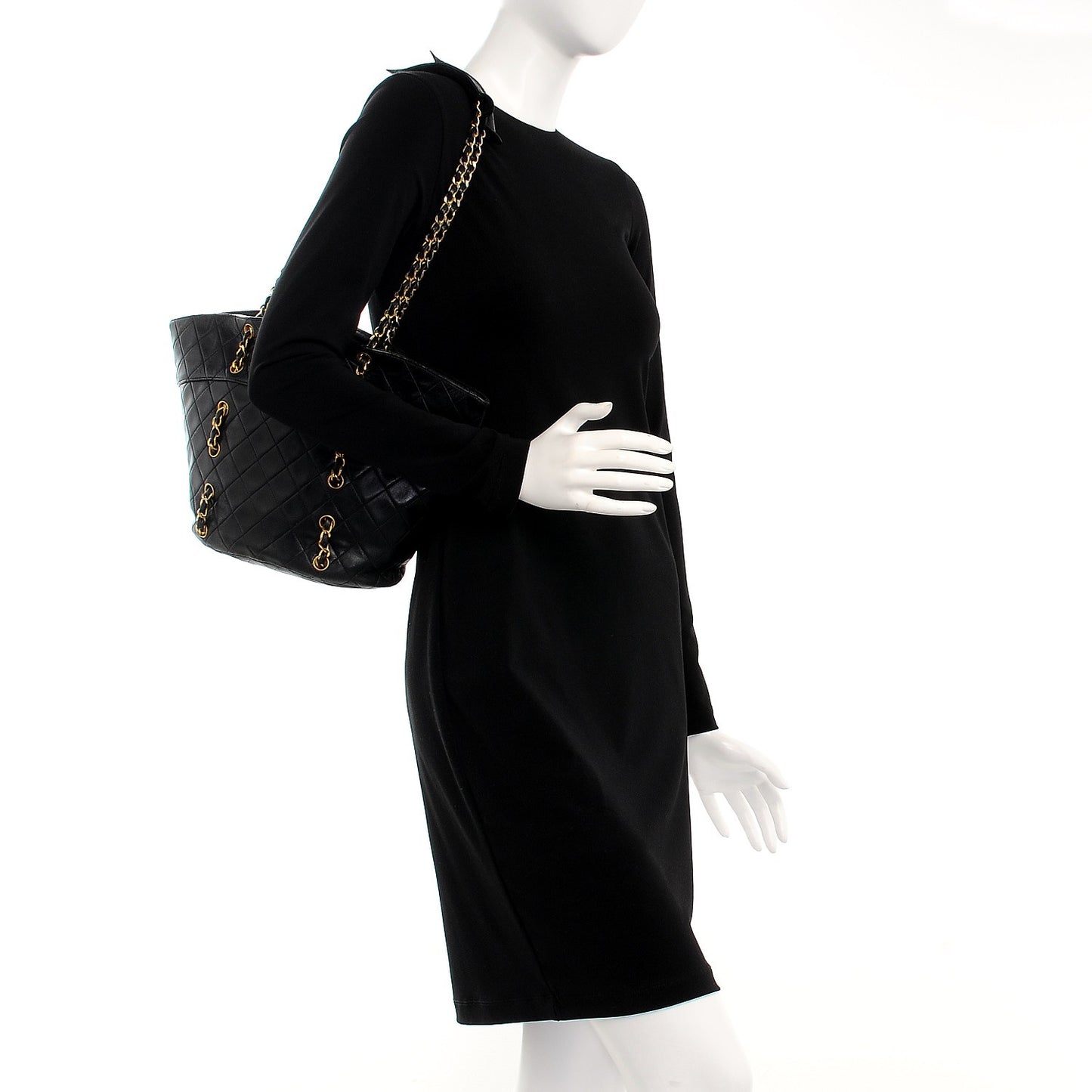 Lambskin Quilted Shopper Tote Black
