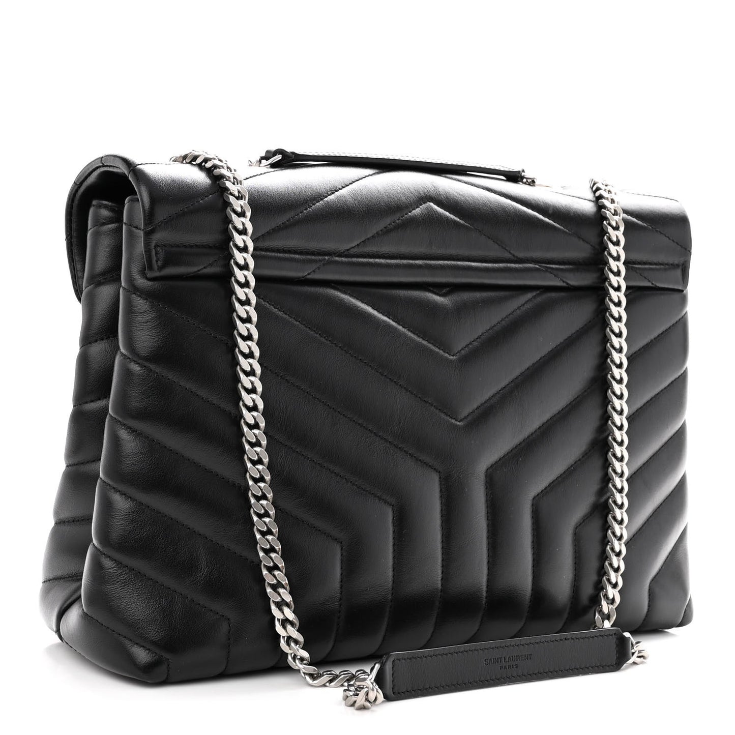 Calfskin Y Quilted Monogram Medium Loulou Chain Satchel Black