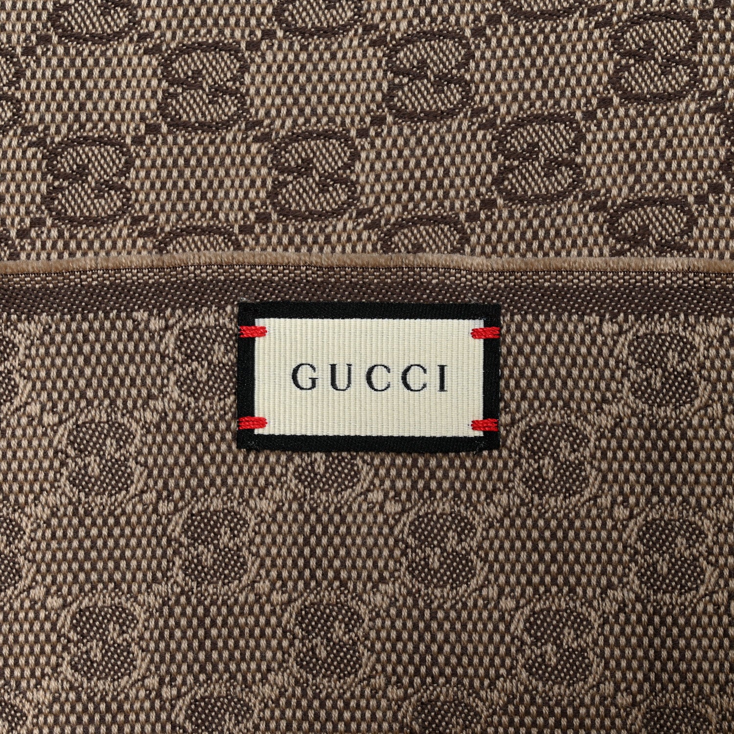 Gucci Wool Silk GG Monogram Web Verbier Fringe Scarf Light Brown Dark Green 4 of 4
