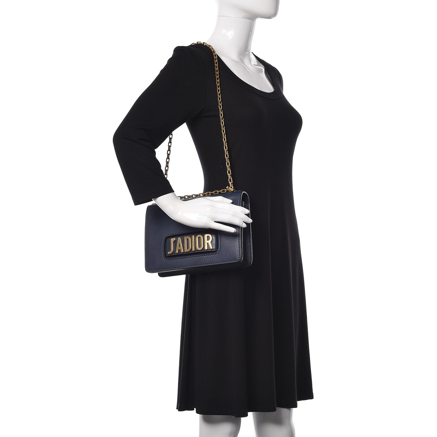 Calfskin Mini J'Adior Chain Flap Bag Navy Blue