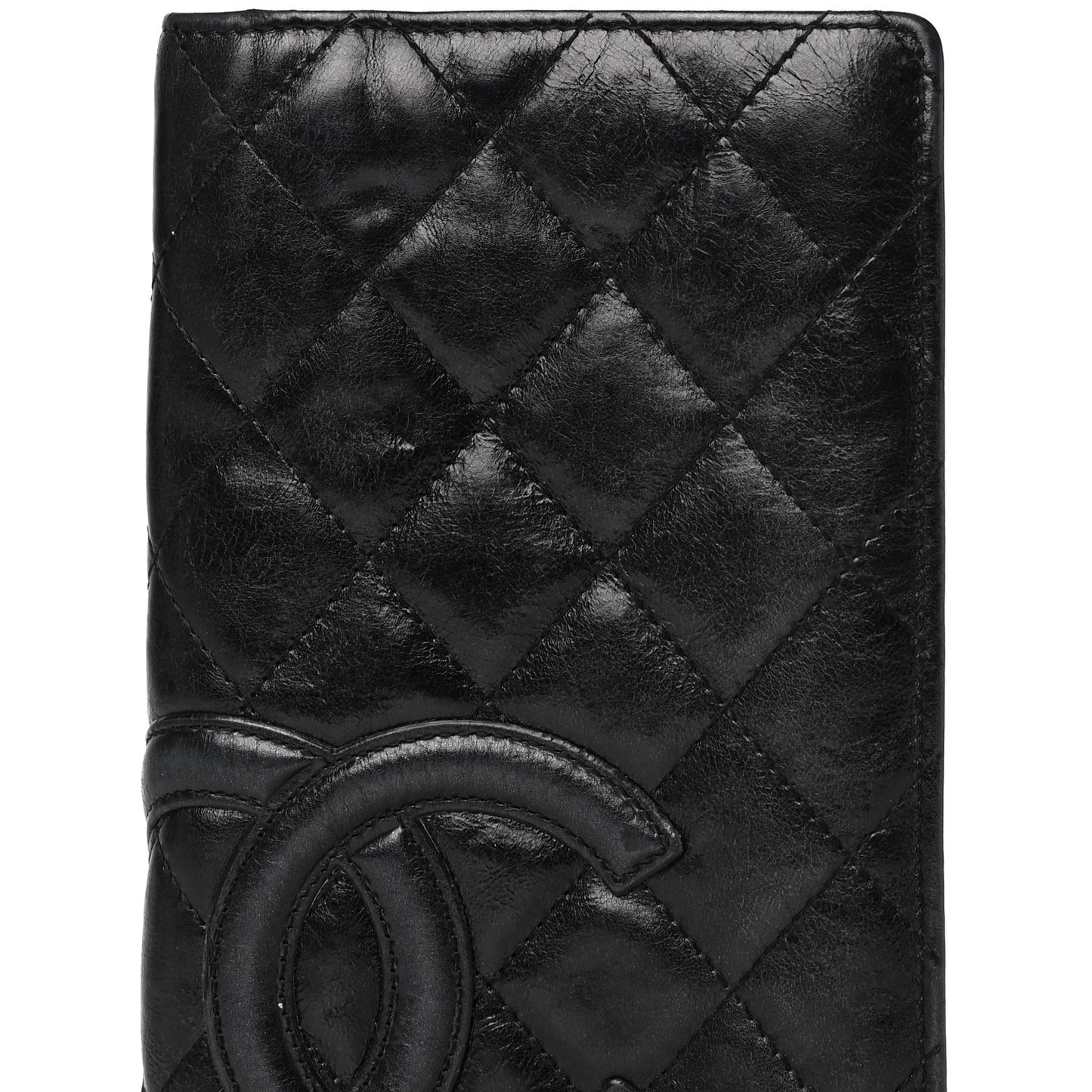 Aged Calfskin Quilted Cambon Yen Wallet Black