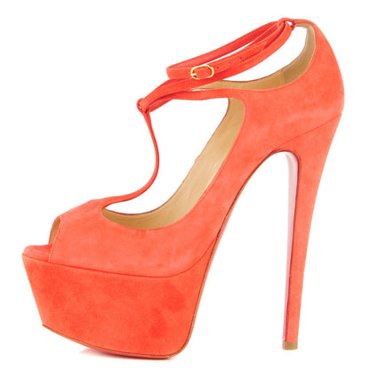 Christian Louboutin Suede Talitha 160 Platform Peep Toe Pumps 38.5 Poppy 1 of 7