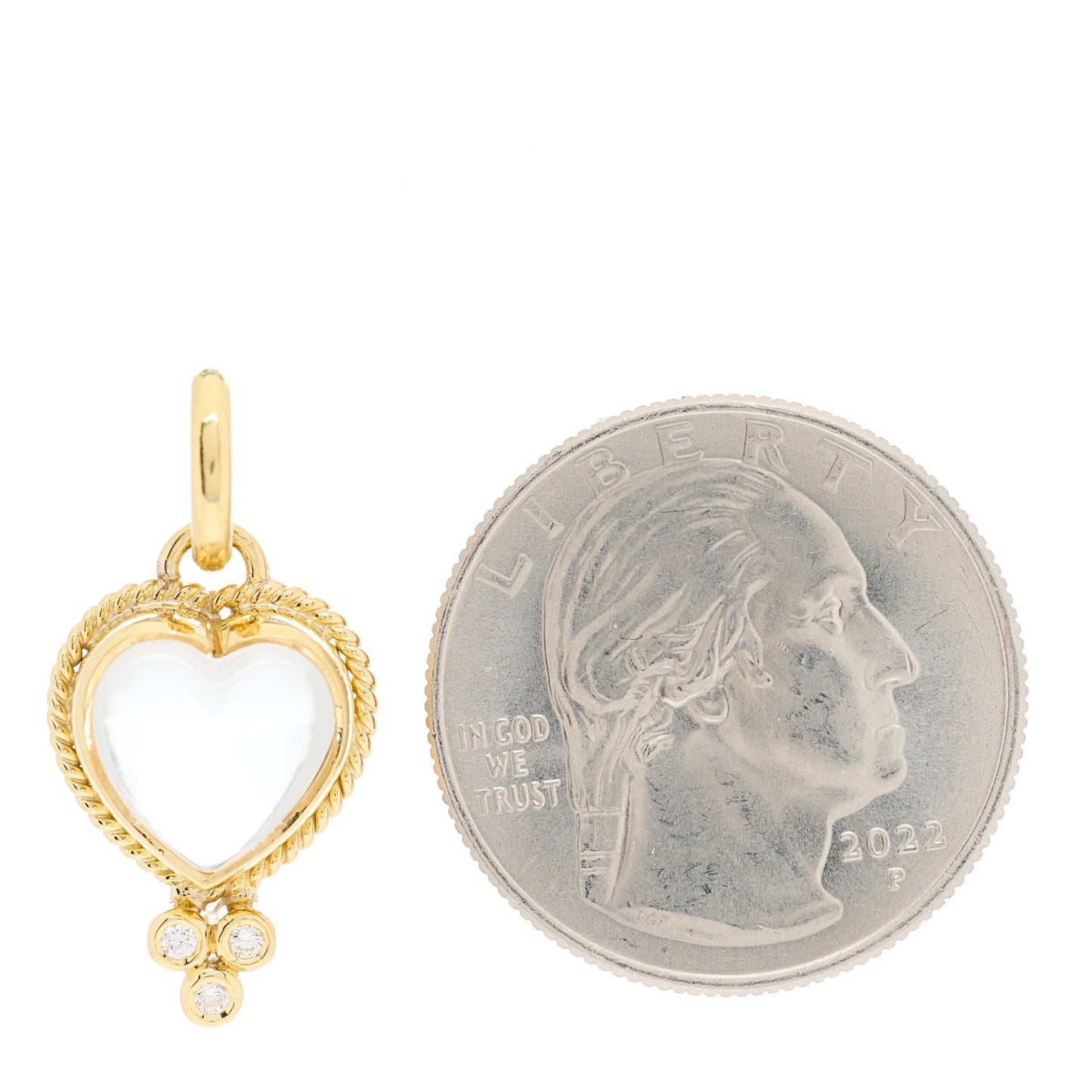 18K Yellow Gold Diamond Rock Crystal XS Braided Heart Pendant