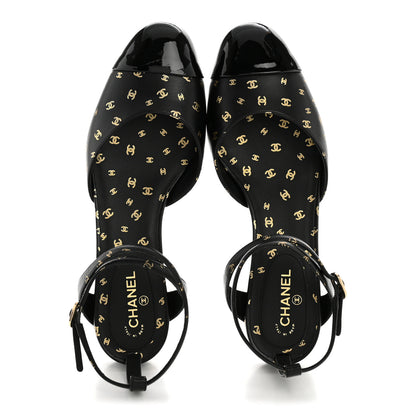 Chanel Printed Lambskin Patent Calfskin Cap Toe CC Slingbacks 36.5 Black Gold 2 of 10