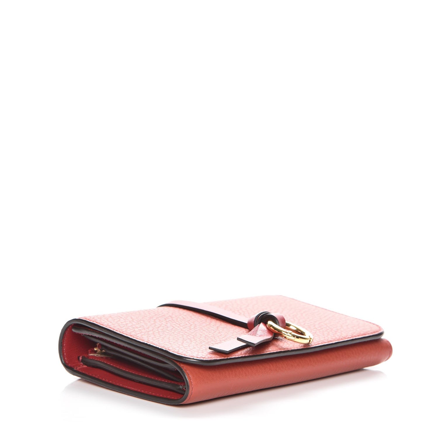 Grained Calfskin Alphabet Compact Wallet Terracotta Red
