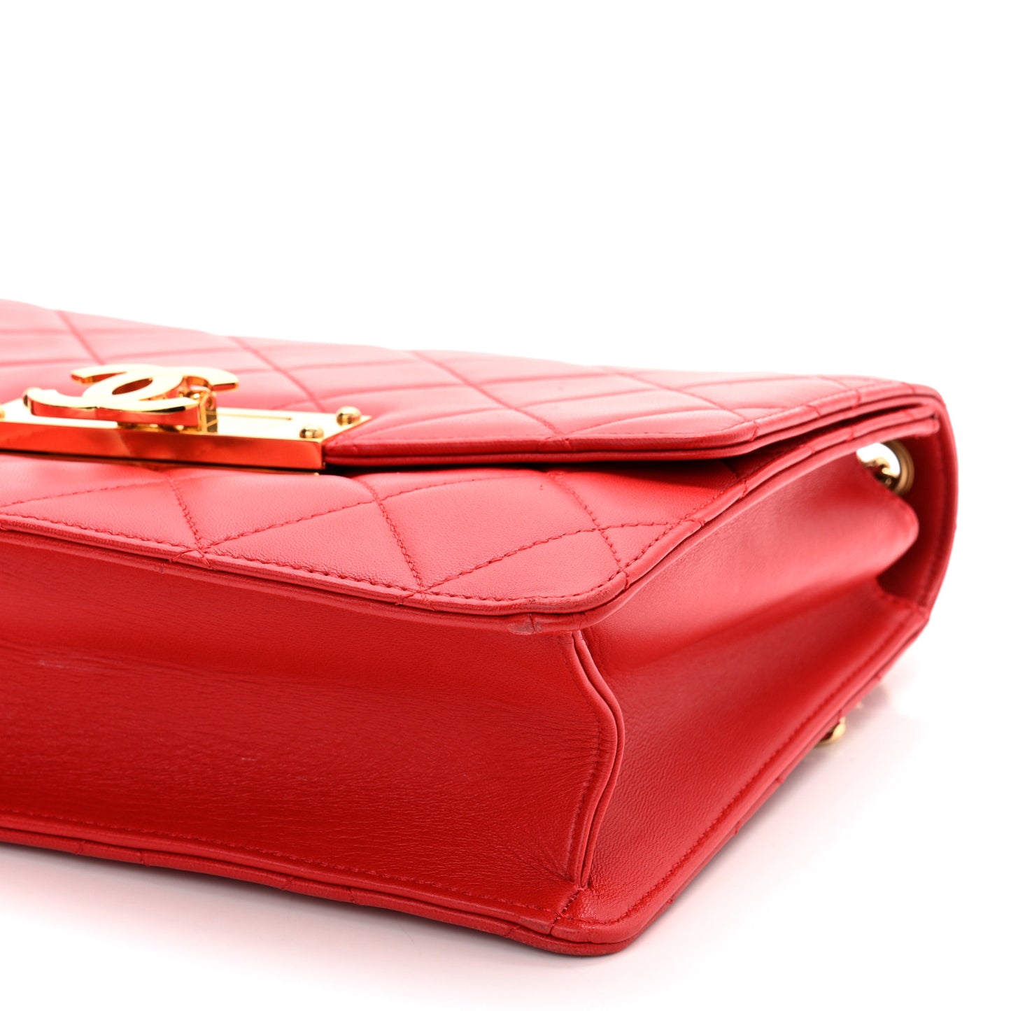 Lambskin Quilted Medium Golden Class Flap Red