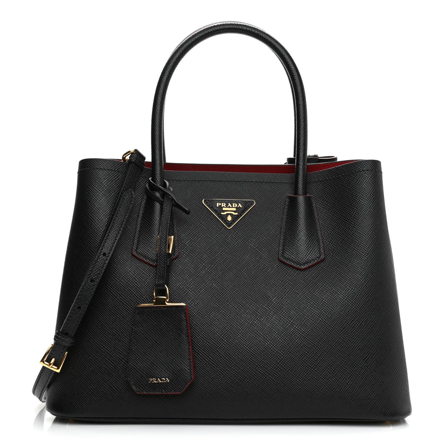 Saffiano Cuir Medium Double Bag Black Fuoco