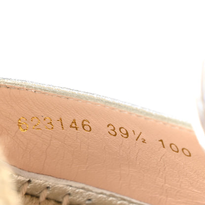 Gucci Lame GG Monogram Ankle Wrap Platform Espadrille Wedges 39.5 Silver Beige Light Grey 6 of 8
