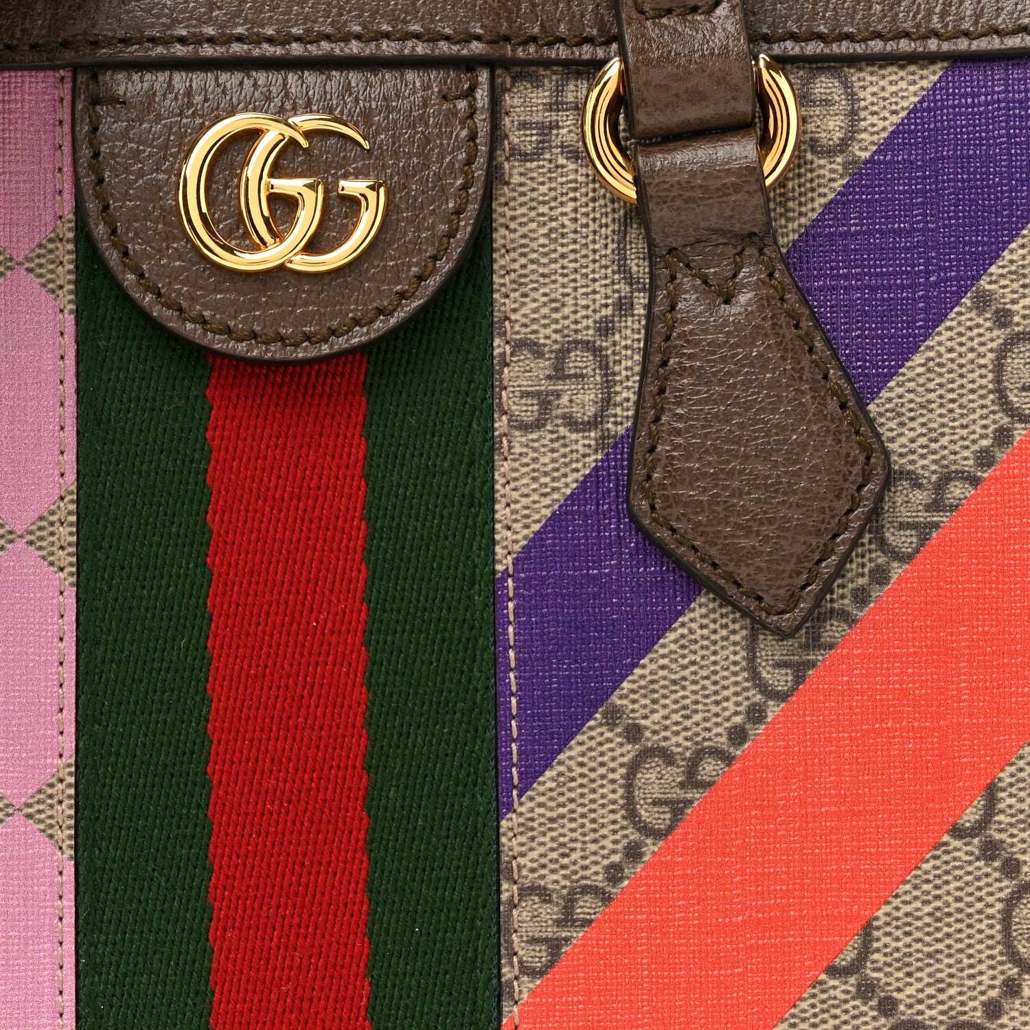 Gucci GG Supreme Monogram Equestrian Web Small Ophidia Tote Bag Beige Multicolor New Acero 8 of 15