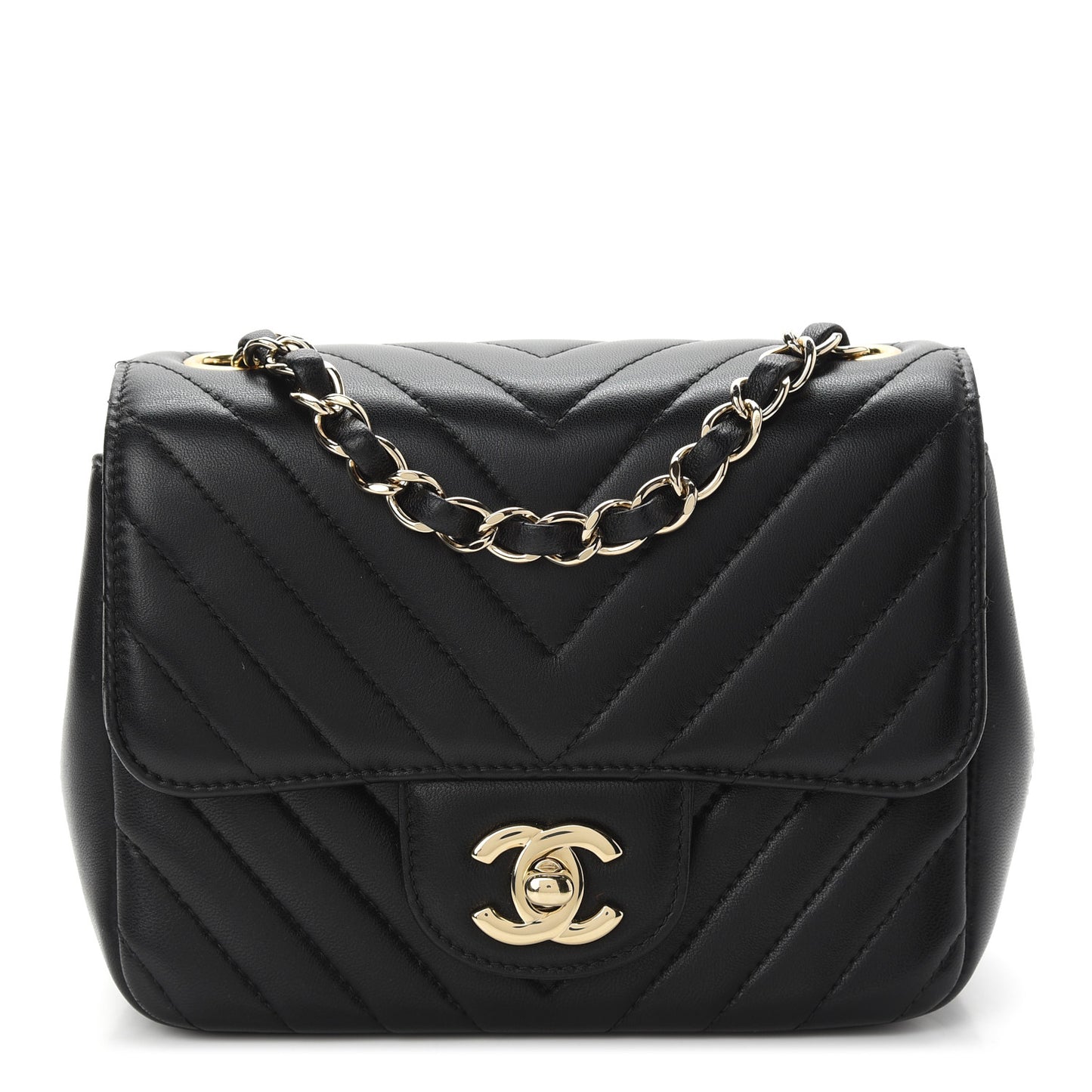 Lambskin Chevron Quilted Mini Square Flap Black