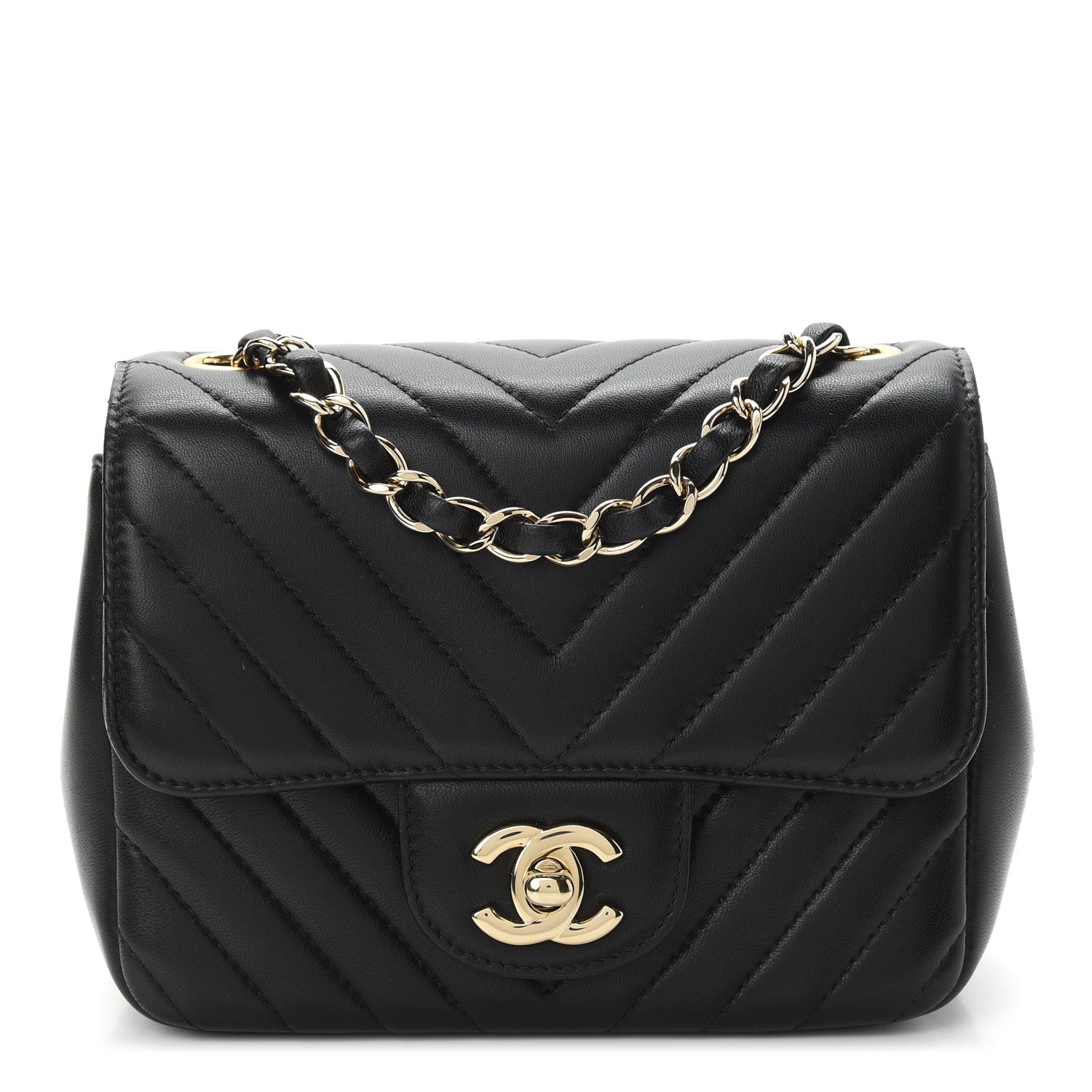 Chanel Lambskin Chevron Quilted Mini Square Flap Black 1 of 9