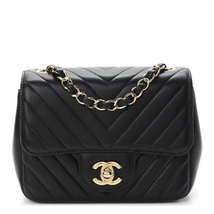 Chanel Lambskin Chevron Quilted Mini Square Flap Black 1 of 9