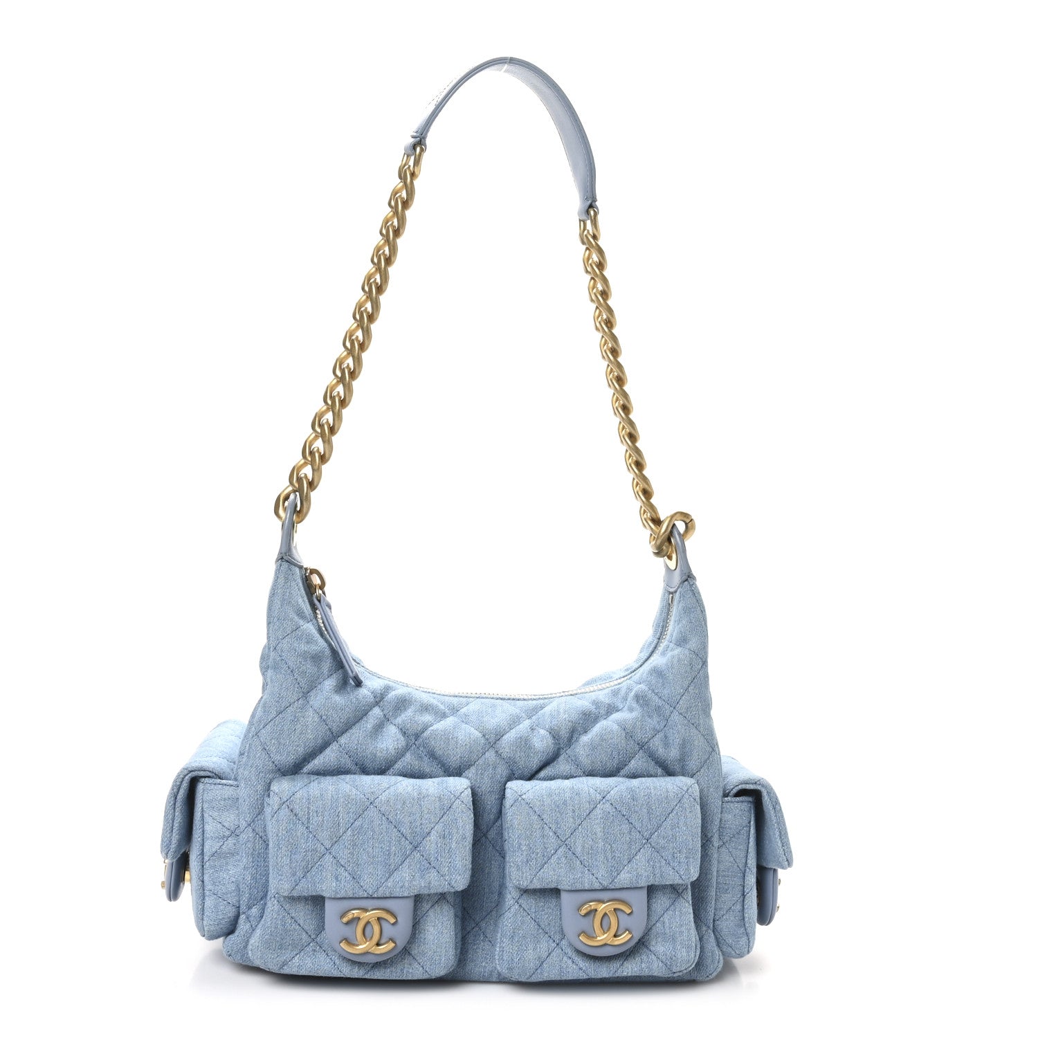 Chanel Washed Denim Quilted Large Trendy Pockets Hobo Blue 1 of 11