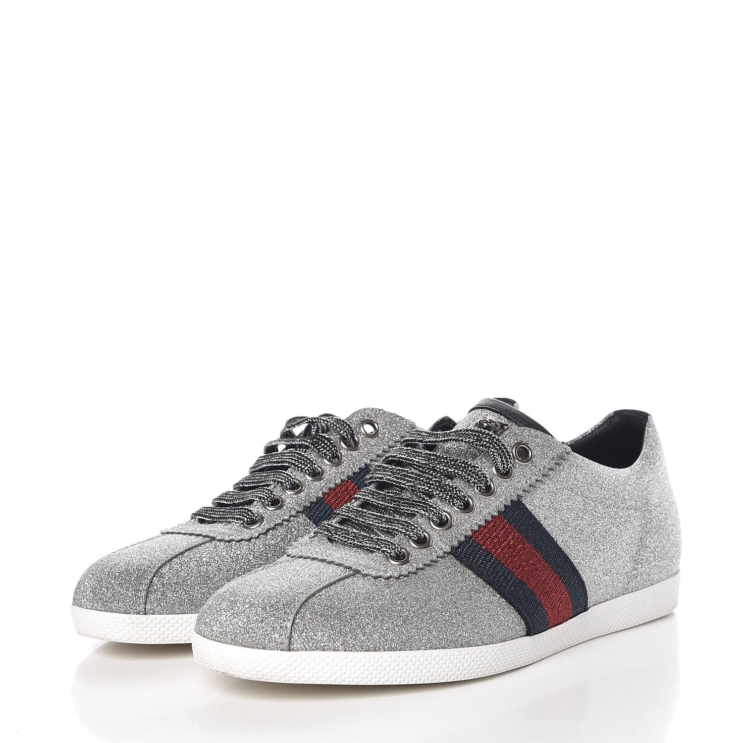 Gucci Glitter Fabric Studded Web Womens Sneakers 36 Silver 3 of 13