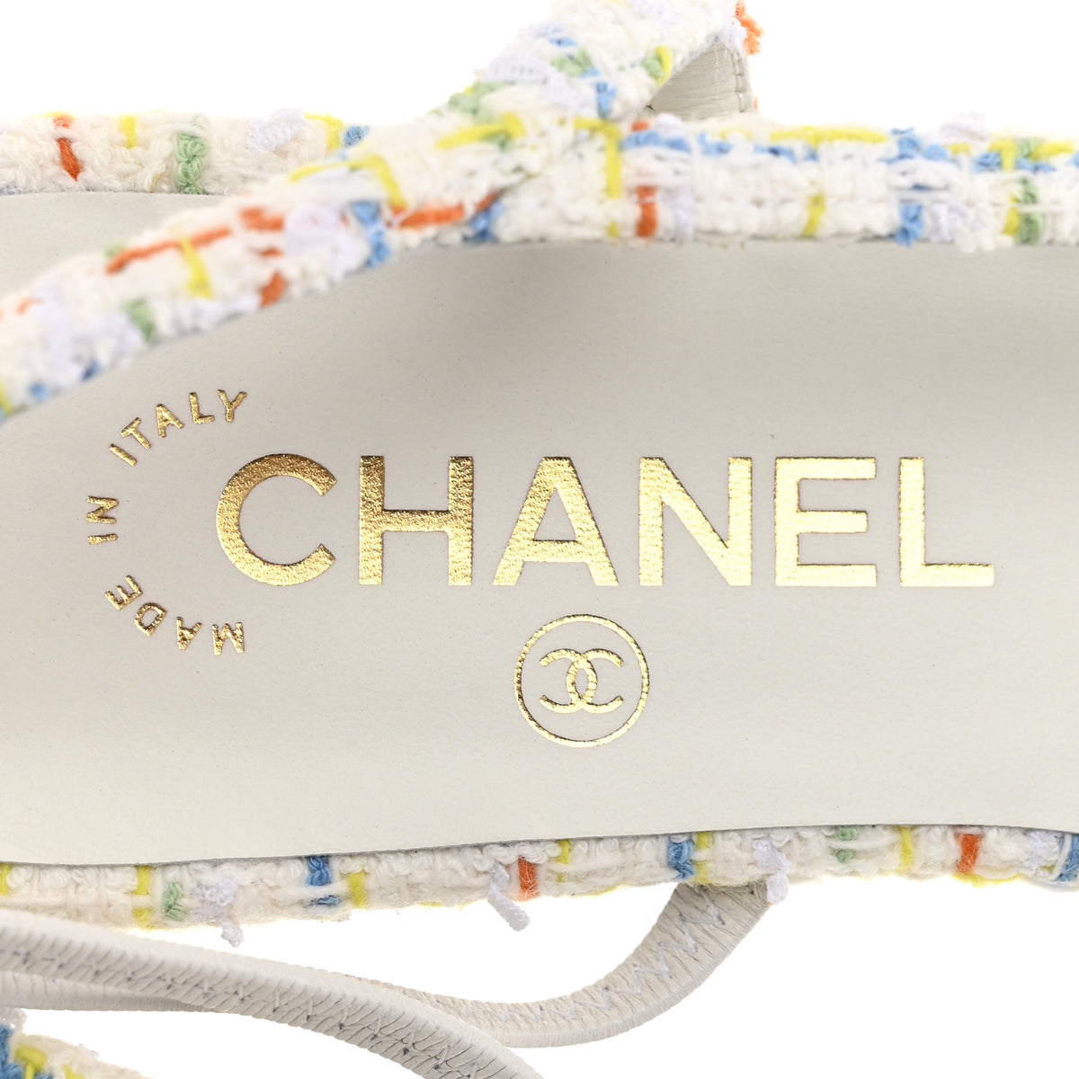 Chanel Tweed Grosgrain Cap Toe CC Slingback Flat 38 White Multicolor 8 of 10