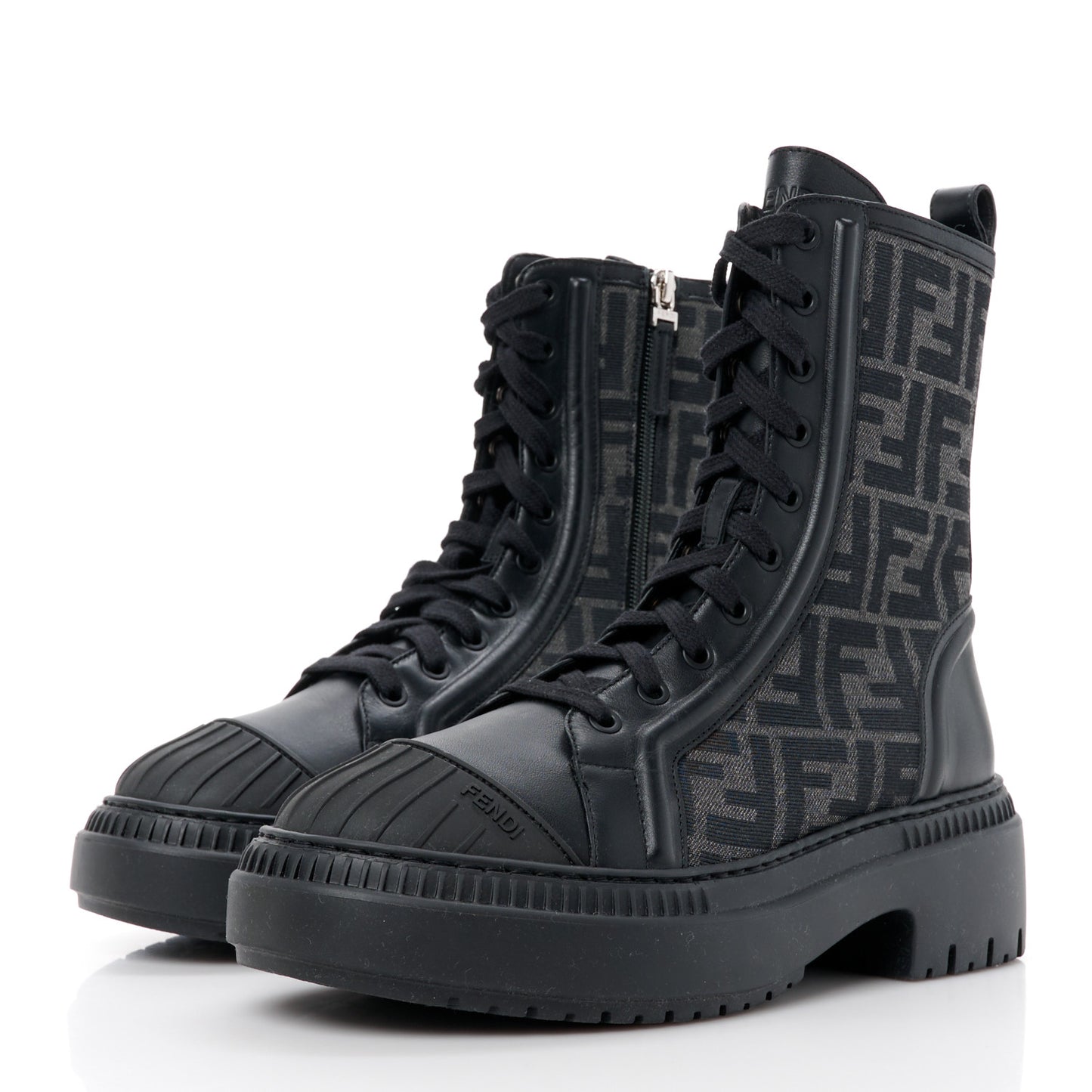 Fabric Jacquard Vitello FF Domino 50mm Biker Boots 38 Black Asfalto