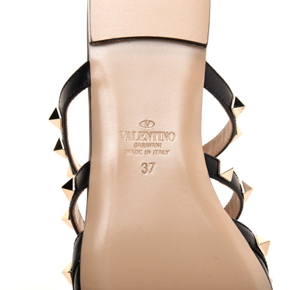 Valentino Garavani Pebbled Calfskin Rockstud Flat Cage Mules 37 Black 6 of 9