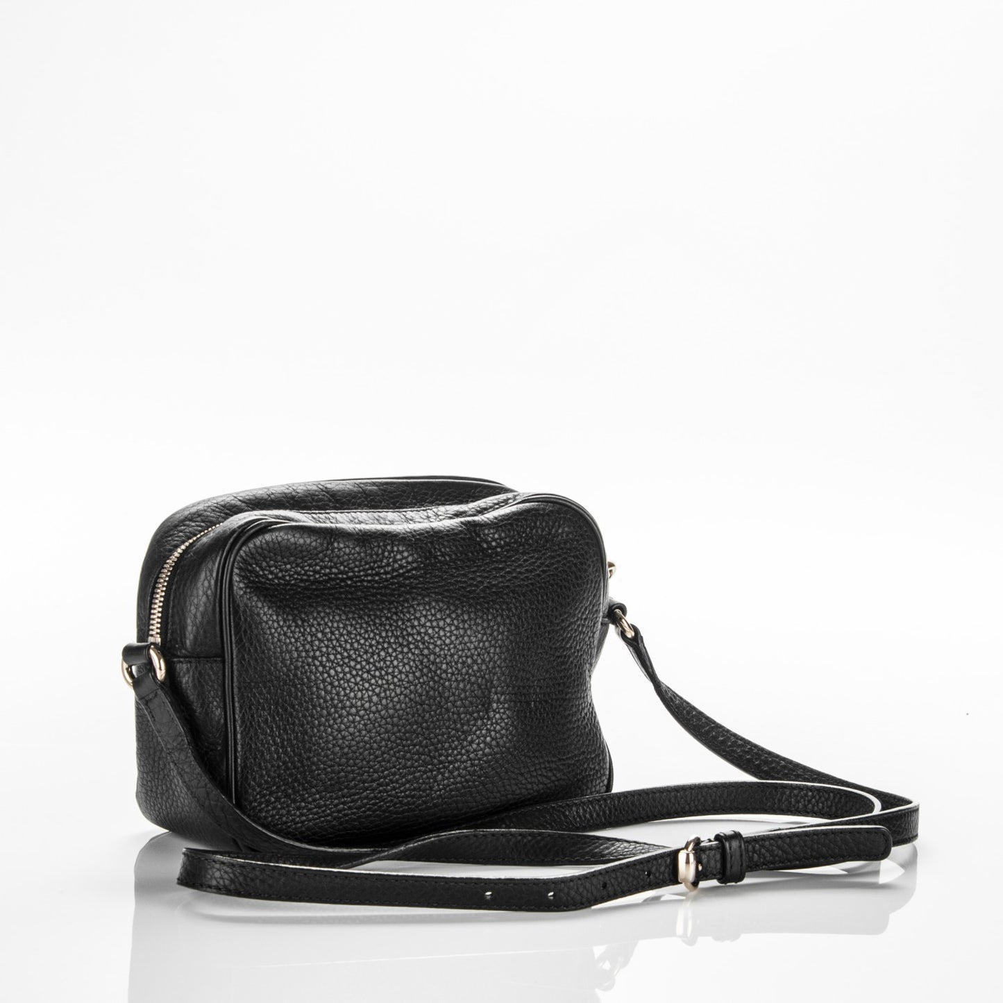 Pebbled Calfskin Small Soho Disco Bag Black
