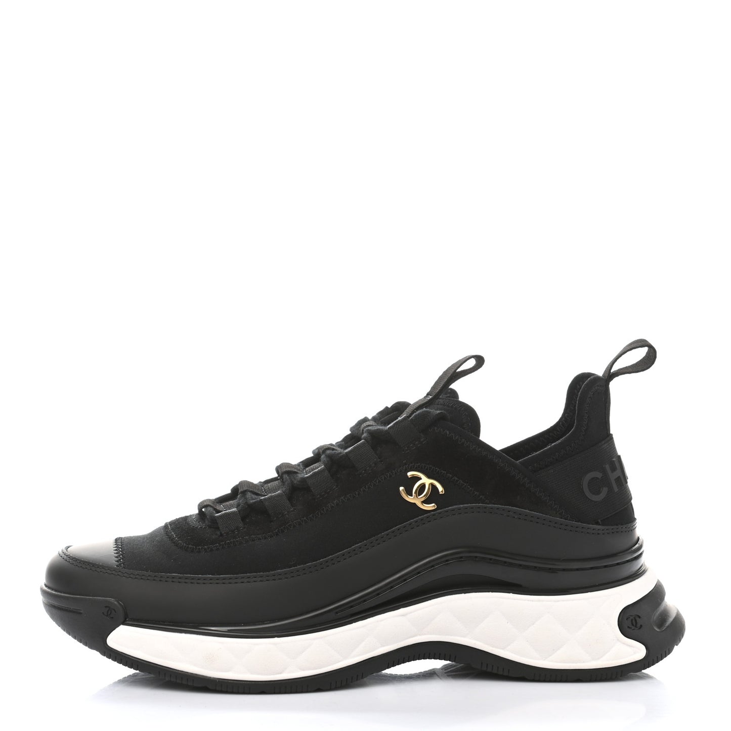 Velvet Calfskin Mixed Fibers CC Sneakers 38 Black