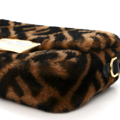 Fendi Shearling Vitello Dolce Macro FF 1974 Mini Baguette Tobacco Black 10 of 10