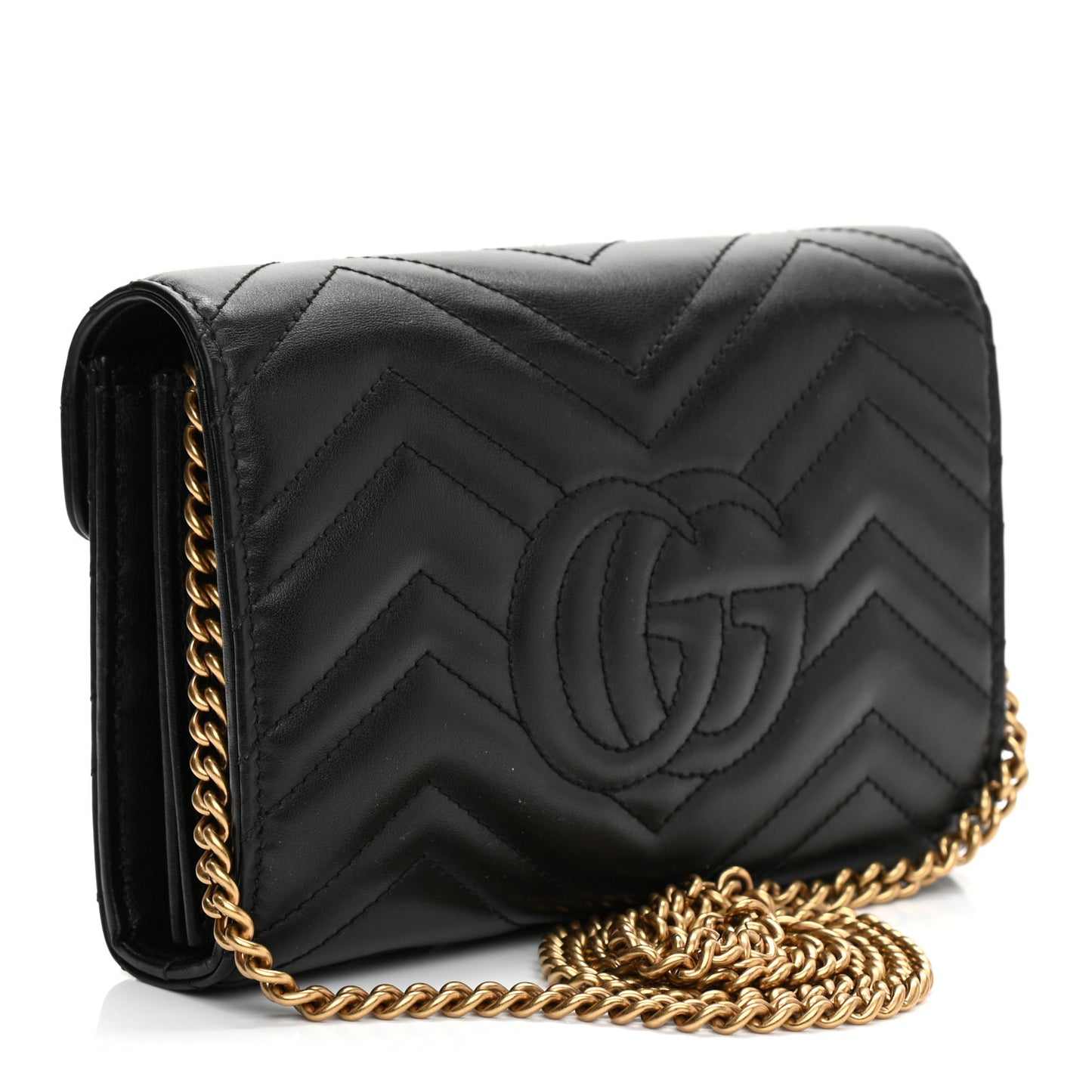 Calfskin Matelasse GG Marmont Chain Wallet Black