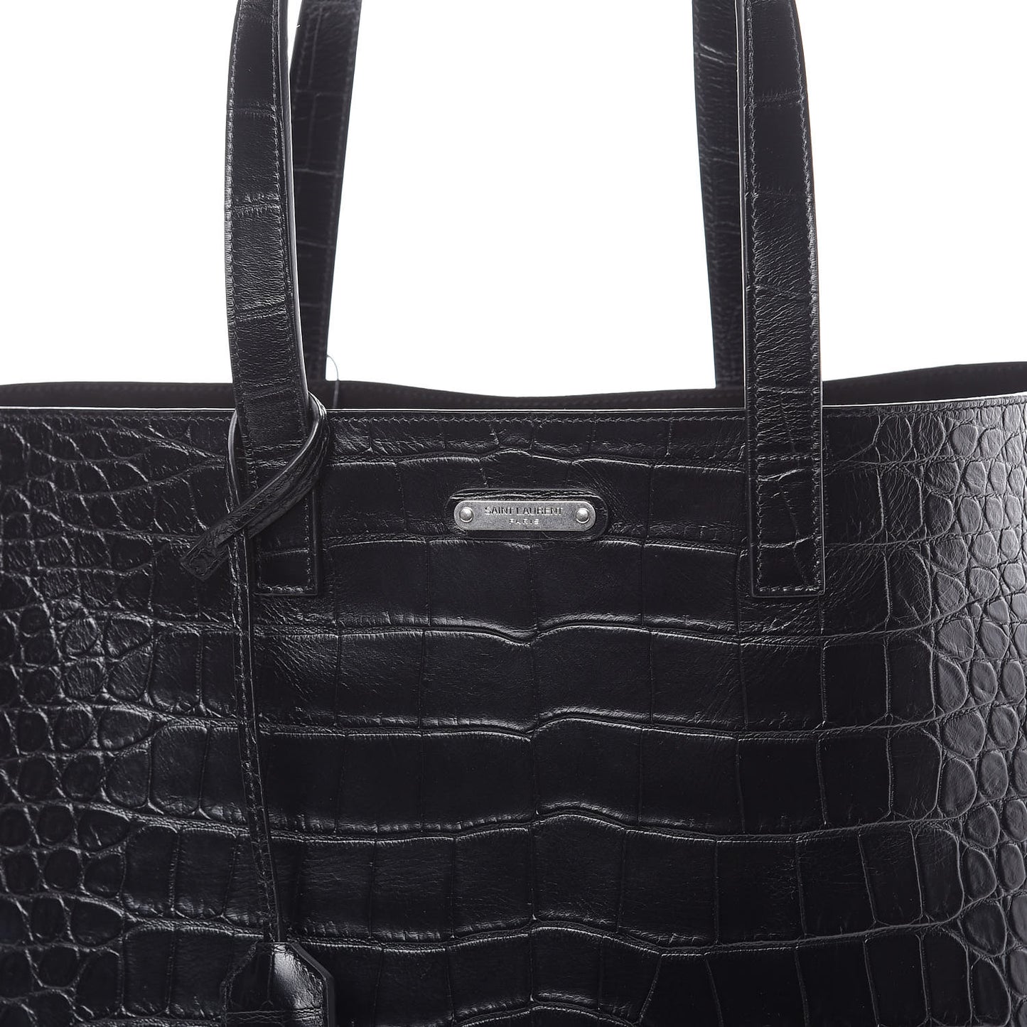 Calfskin Crocodile Embossed Bold Shopper Tote Black