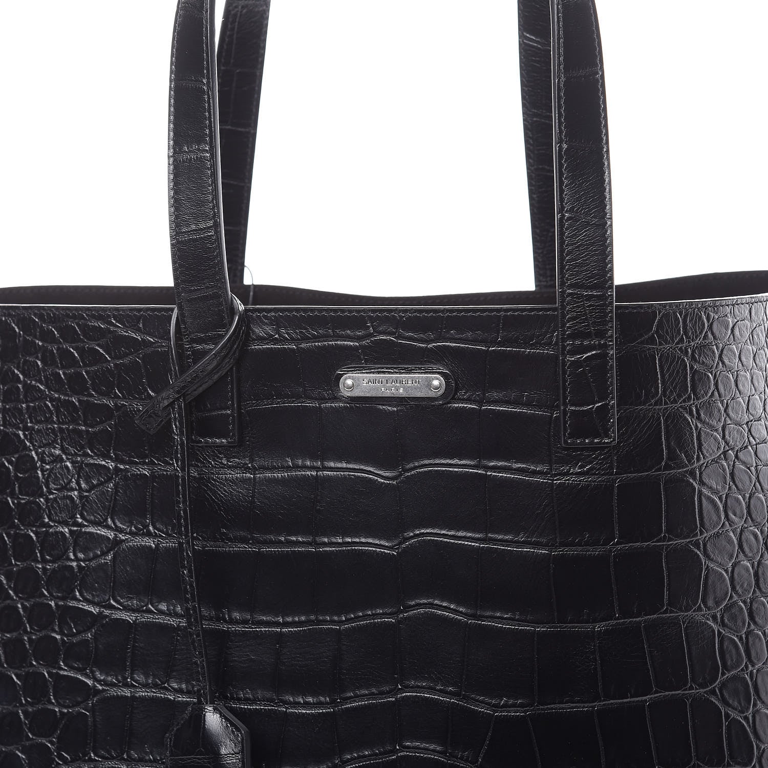 Saint Laurent Calfskin Crocodile Embossed Bold Shopper Tote Black 12 of 12