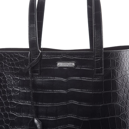 Saint Laurent Calfskin Crocodile Embossed Bold Shopper Tote Black 12 of 12