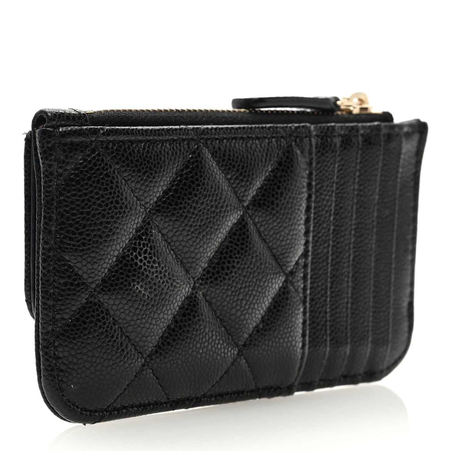 Caviar Quilted Flap Zip Card Holder Black