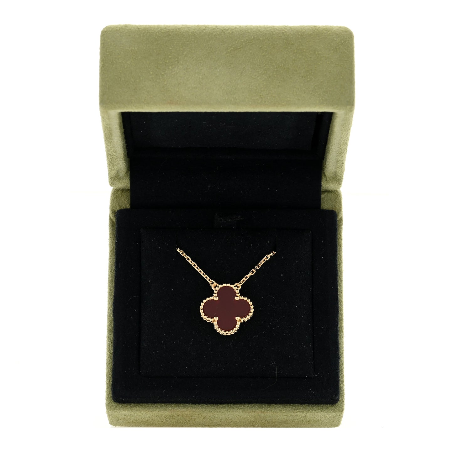 18K Yellow Gold Carnelian Vintage Alhambra Pendant Necklace